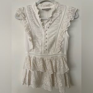 All Saints white short sleeve top with eyelet lace detailing